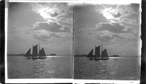 New York Harbor by Moonlight, U.S.A