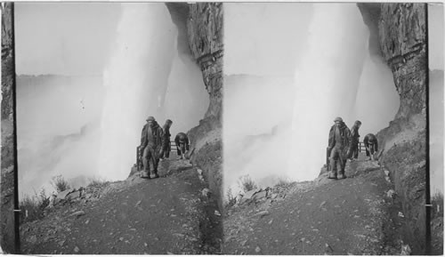 Looking into the Cave of the Winds beneath the Luna Falls, N.Y