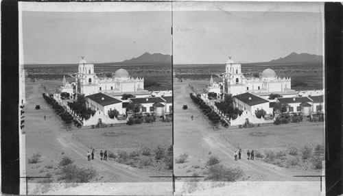 San Xavier Mission, Santa Clara Valley [Tucson], Ariz. General view from hill