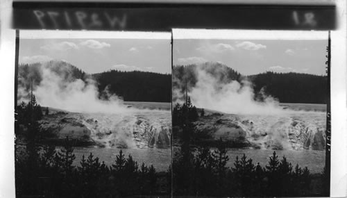 Firehole River and Crater of Excelsior Geyser. Yellowstone Park. Wyo