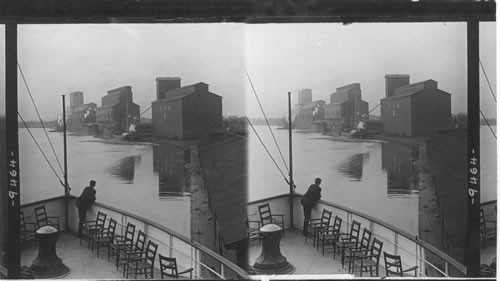 Grain elevators along the Kaministiquia River. Fort Willam, Ontario, Canada