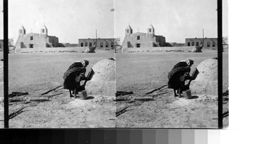 Hopi Indian Country, (mission?) [Catholic Church and School at Isleta], Arizona. [Outdoor oven.]