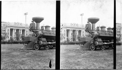 Canadian and Pacific Railway Station. Winnipeg, and first locomotive which reached western Canada. Manitoba