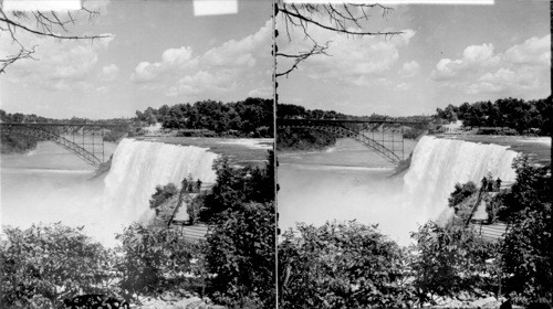 Looking from Goat Island across to Prospect Point (Luna Island in the foreground and down the gorge. Canada. Niagara