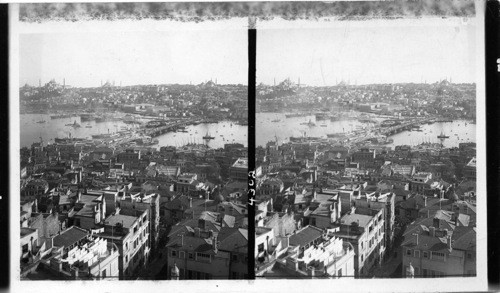 Constantinople, showing the Outer Bridge over the Golden Horn and Stamboul (the Turkish Quarter of the City) Turkey