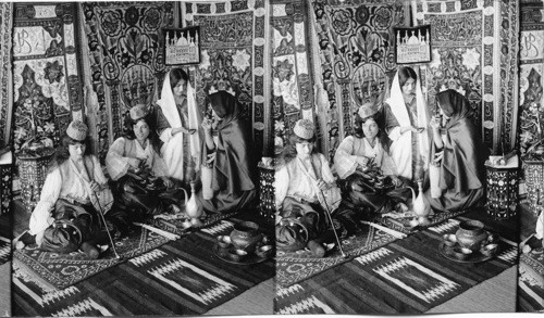 The long-stemed pipe - Turkish girls at home smoking, gossiping and reading poetry, Turkey