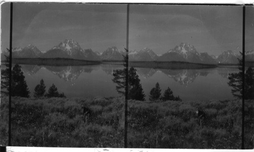 The Teton Mountains across Jackson Lake, near Yellowstone Nat. Park, Wyo