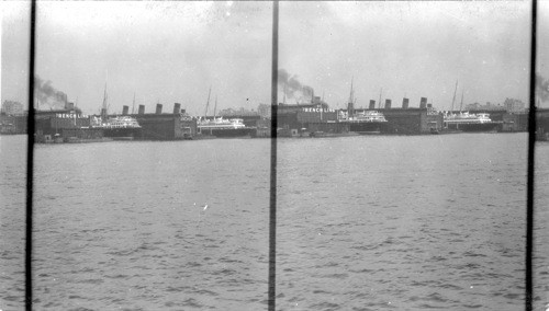 Transatlantic Steamers at Their Piers in New York City, N.Y