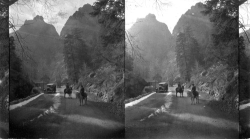 West to Pillars of Hercules in South Cheyenne Canyon, near Colorado Springs. Colo