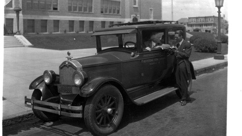 Keystone photographer's car with Mr. Bert Garai of London office and Philip Brigandi photographer. N.J