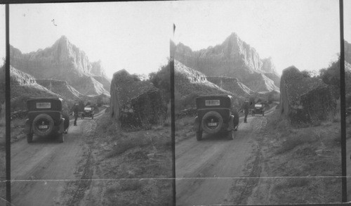 From highway the Watchmen at Sunset. Same as 47329 of Peabody's north composition in comparison. Zion National Park. Utah