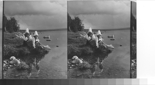 Rattirk girls in costume, Sweden. Lake Siljan