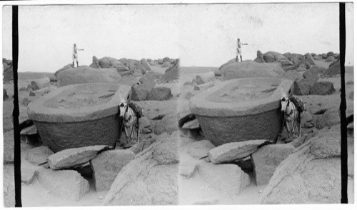 Granite sarcophagus in quarries at Assuan. Egypt