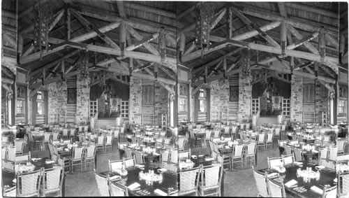 Dining room of Grand Canyon Lodge toward lobby. Grand Canyon, Arizona