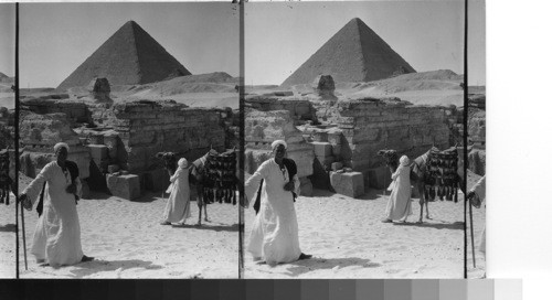 The valley temple of Khefren and Cheops, with Sphinx's head visible. Gizeh, Egypt