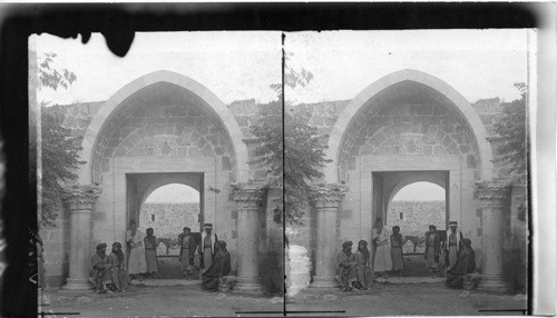 Ancient pillars at Bethsham (showing Sultan’s seal over portal. Palestine