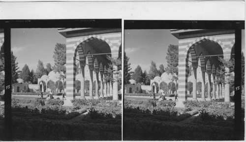 43 See No. 42 Inner courtyard of mosque in Damascus to which a religious school is attached. Students are living in the small rooms under the arches visible in the picture