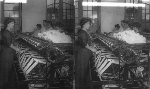 Winding the fine raw silk in a large American silk throwing plant, Paterson, N.J., U.S