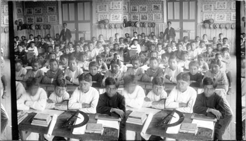 Future citizens of equatorial America - a schoolroom full of boys at Guayaquil. Ecuador