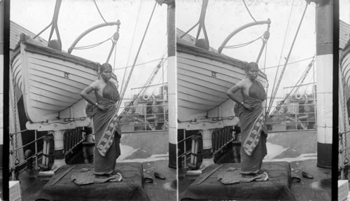 Singhalese woman on board a steamer in Brooklyn waiting to be deported by U.S. Immigration Authorities after their expiration of their contract with Western Theatrical Troupe. N.Y. City