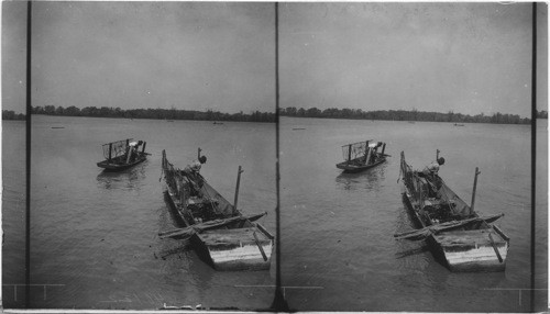 Fishing for Mussels on the - Illinois River. Beardstown, Ill