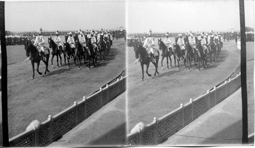 Sir Pertab Singh and India Princes escorting Viceroys into Durbar arena, Delhi, India