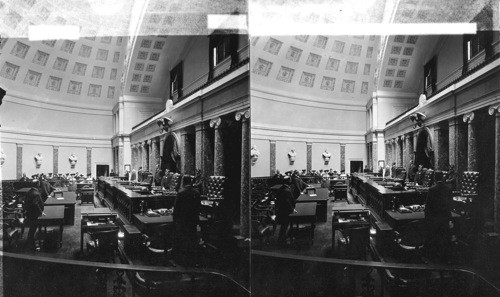 Supreme Court Room in Capitol. Chair of Chief Justice before arch. Washington D.C