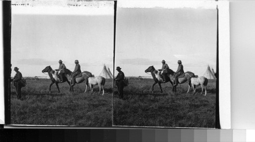 Sport of Horseback riding. Sarsee Indians on the Prairies of the great Northwest - Alberta, Canada