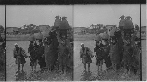 Egyptian Women Carrying Their Heavy Water jars from the Nile, Cairo, Egypt