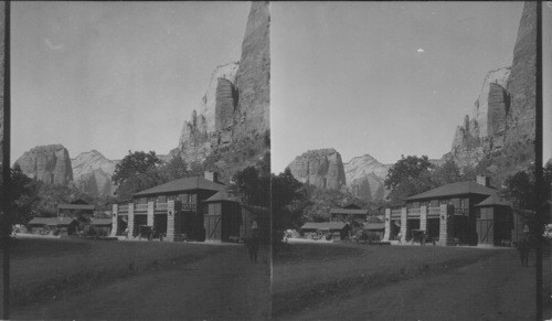 Lodge, Angels Landing in Distance (at extreme left) Zion National Park, Utah