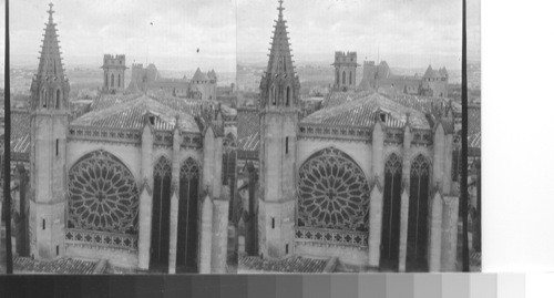 Detail of window towers and roof of the cathedral. The cite' - Carcassonne, France