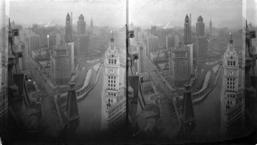 From Tribune Tower Bldg. a little west of south on Michigan Ave. at left, and Wacker Drive at right, Chicago, Ill. (Obsolete ?)