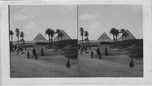 The Three Great Pyramids of Gizeh Looking Westward from a native village