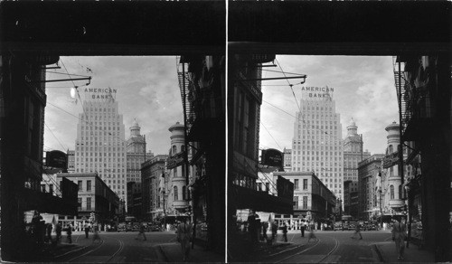 Looking up Carondelet St. across Canal St. showing some of New Orleans newer skyscrapers