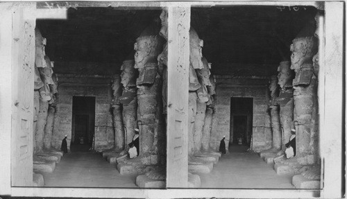 Interior of the Rock-hewn Temple’s of Abu Simbel- Holy of Holies in rear, and Statues of Gods, Egypt