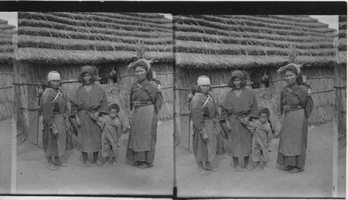 Dwarf-like Ainu women and children, Island of Yezo, Japan