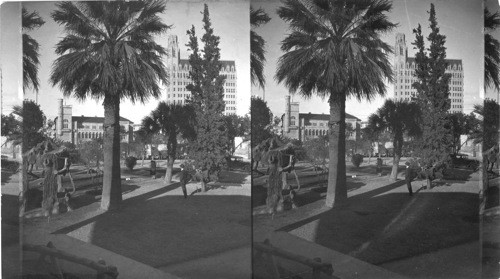 In the Alamo Plaza, N.E. to Post Office (left) and Medical Arts Bldg., (right) Texas. San Antonio