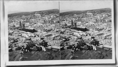 Zacatecas, showing cathedral with one tower destroyed by cannons shot during Revolution. Mexico