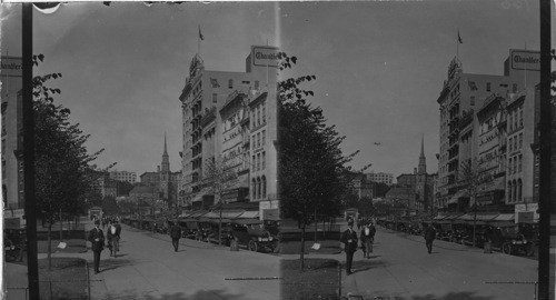 "The Mall" Boston common, Park St. church in background, Mass