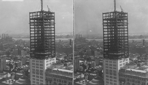 Steel Frame with Partial Covering of Stone, Metropolitan Tower. N.Y