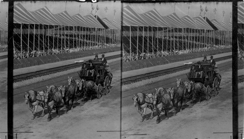 [No Title - Shows Stage Coach and Horses as an entry at the Fair of the Iron Horse Parade. See #KU 86600 "The Post Chaise", Fair of the Iron Horse