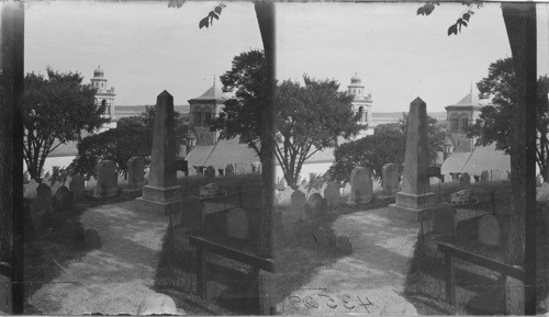 Scene in burial hill burying Ground, Plymouth, Mass