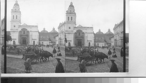 A morning in the square before S. Domingo Church, Quito, Ecuador