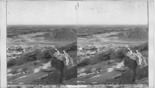 Looking. S. over Theban plain and Medinet Habu Temple from Abd El-Kurna, Egypt