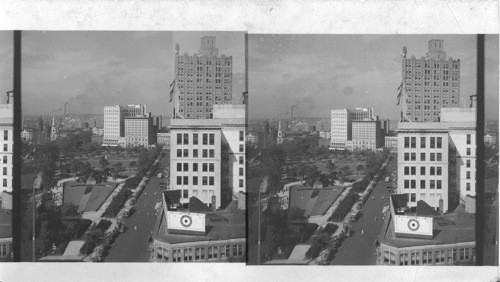 N.E. from corner of Commerce St., looking down along Broad St., at left and military park place at right, Newark, N.J
