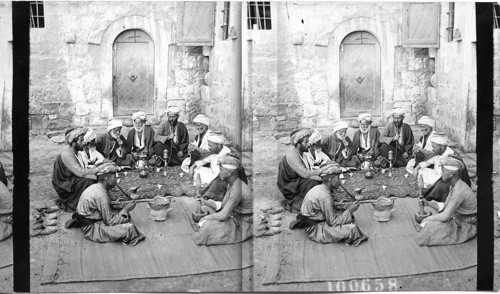 Regaling themselves with coffee and pipes, Beeroth, Palestine