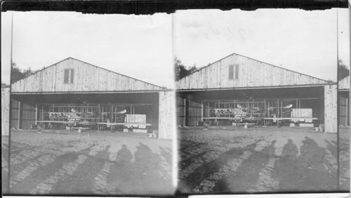 Wright Airplane in Front of Hanger - New York City (?) N.Y