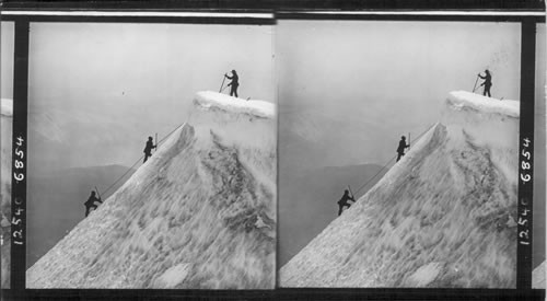 The last pull to the summit. - Ascent of snow capped Mt. Hood