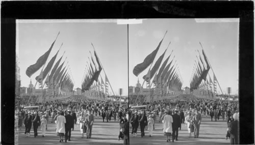 Avenue of Flags, from Hall of Science, North to 12th Street Entrance, A Century of Progress, Chicago, 1933