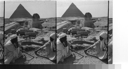 Directly west from the present roadway to the Sphinx, showing the Roman walls and altar, Gizeh, Egypt